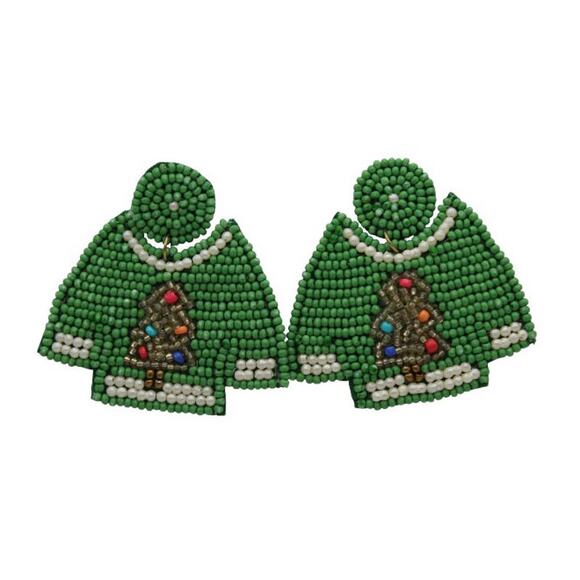 Kay Lee Christmas Sweater Seed Bead Earrings - Picture 2 of 2
